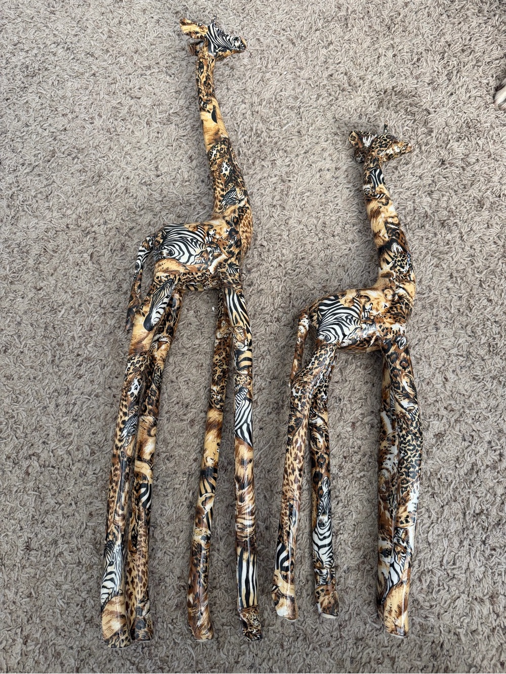 Handcrafted Animal Print Giraffe Sculptures - Brown & Black